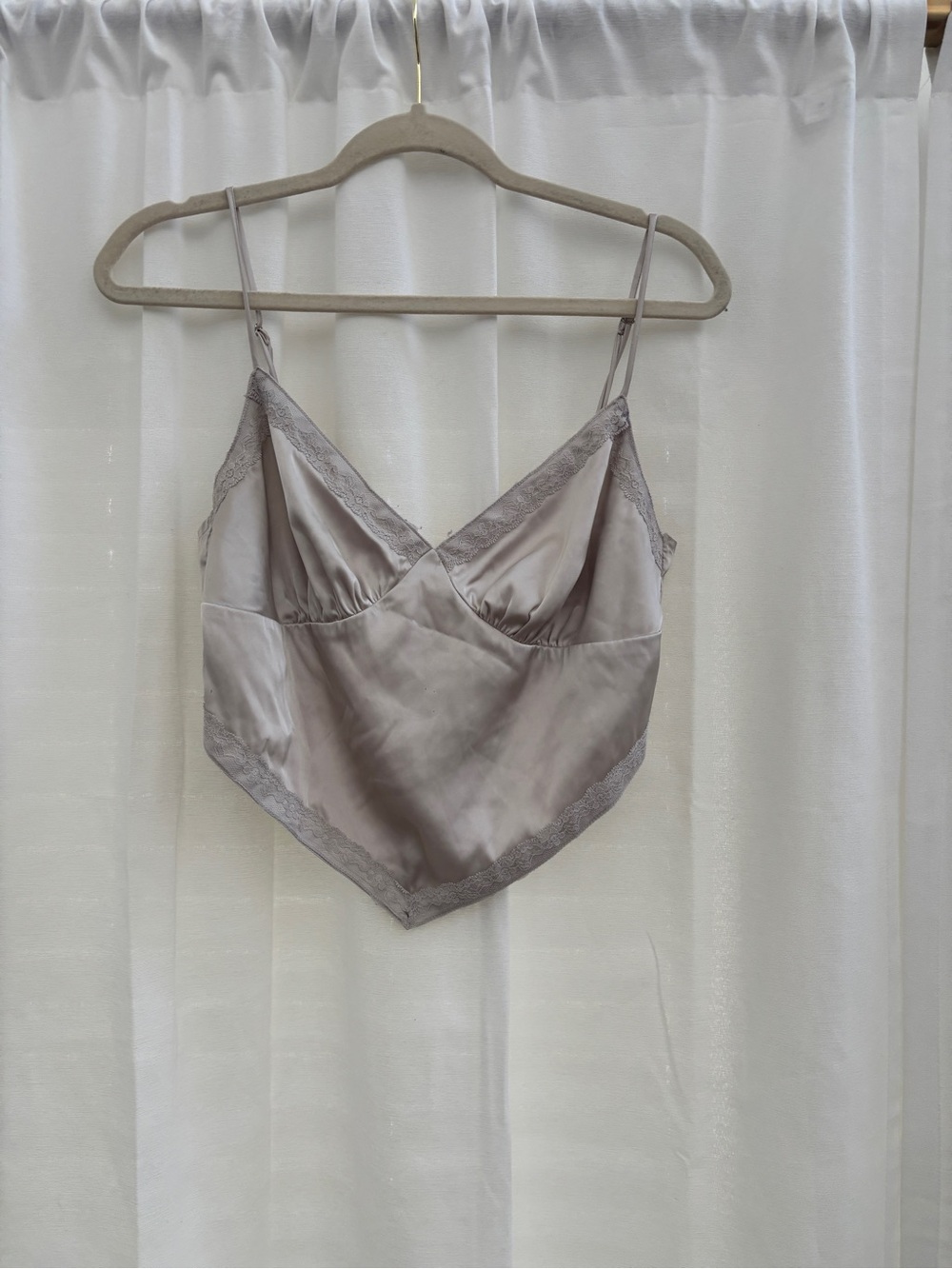 MARBLE Satin Lace-Trim Handkerchief Hem Camisole - Taupe